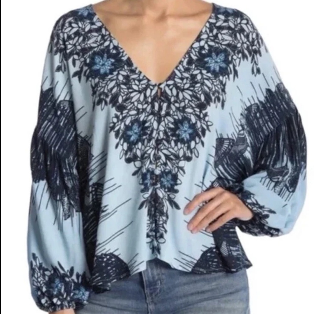Free People Birds Of A Feather Blue Top Size XS